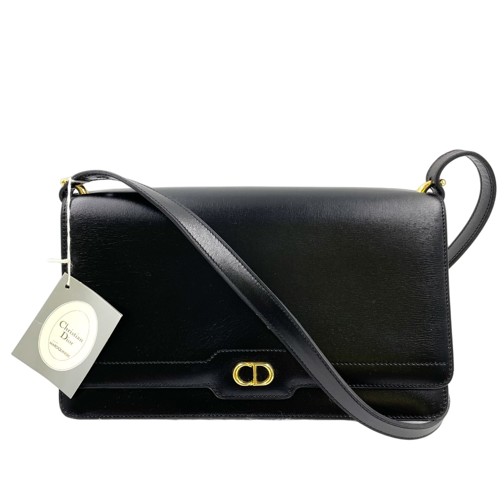 Dior Limited CD Logo Leather Black Shoulder Bag Gold