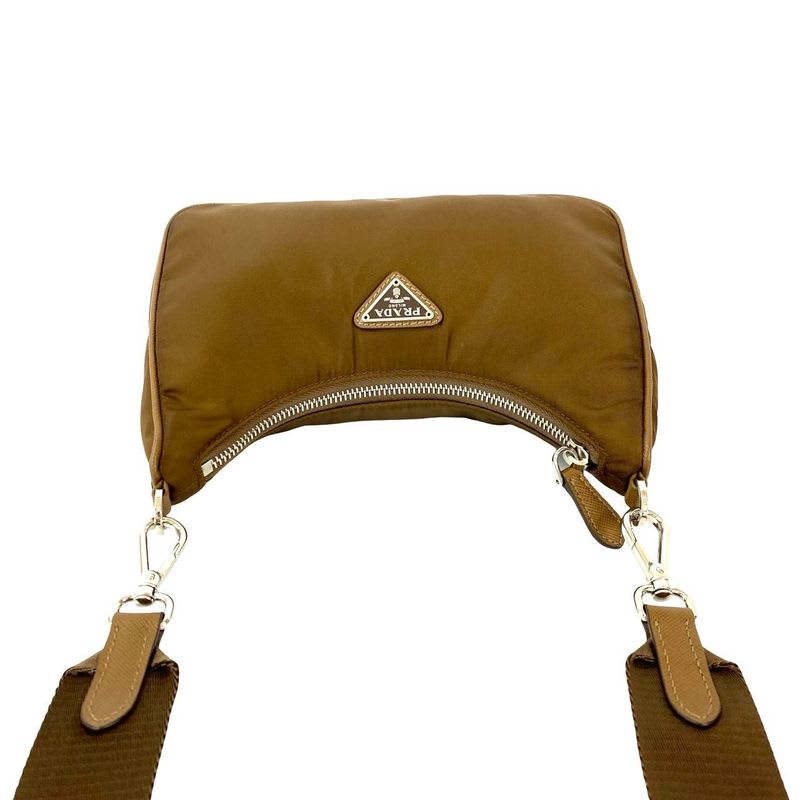 Prada Triangle Logo Hardware Nylon Saffiano Leather 2-Way Chain Semi