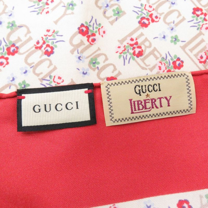 Gucci Liberty Flower Print Silk Beige Red Scarf 1126 — view 4