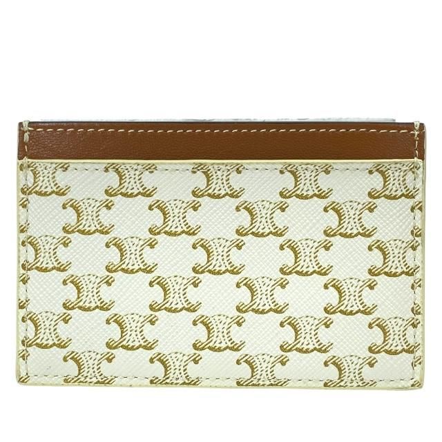 Celine Card Case Pass Compact Triomphe Logo Leather Ivory Brown — view 3