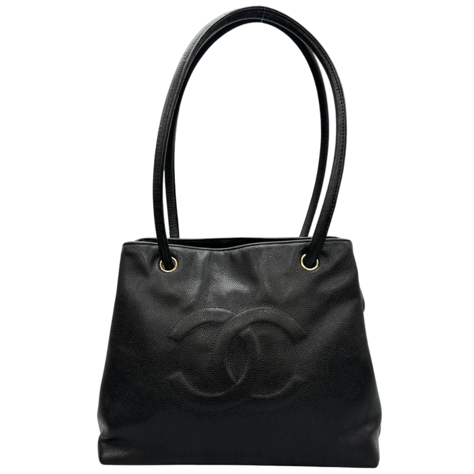 Chanel Coco Charm Caviar Leather Black Tote Gold
