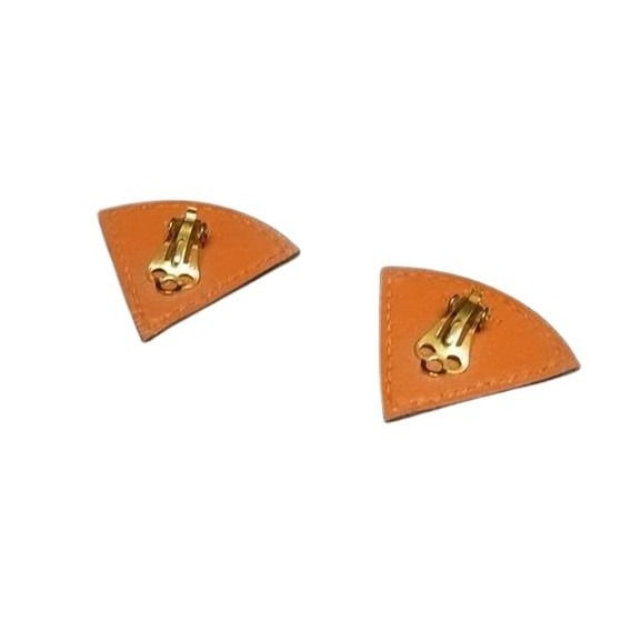 Hermes Earrings Triangle Clip-on Orange Leather Fan Shape — view 2