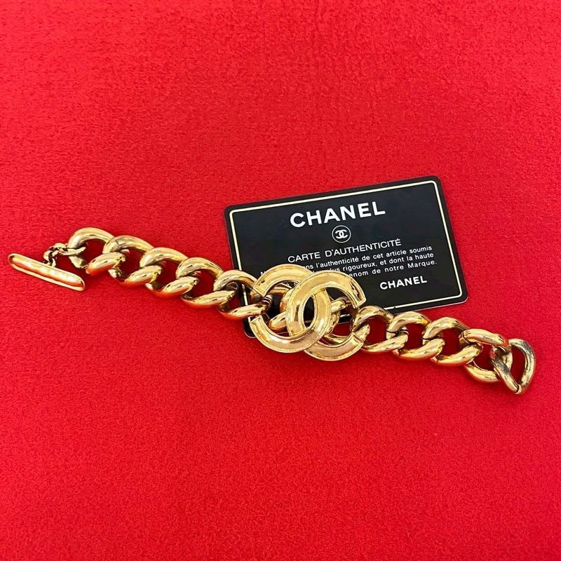 Chanel Vintage Coco Mark Chain Bracelet Bangle Accessory Gold 94P — view 2