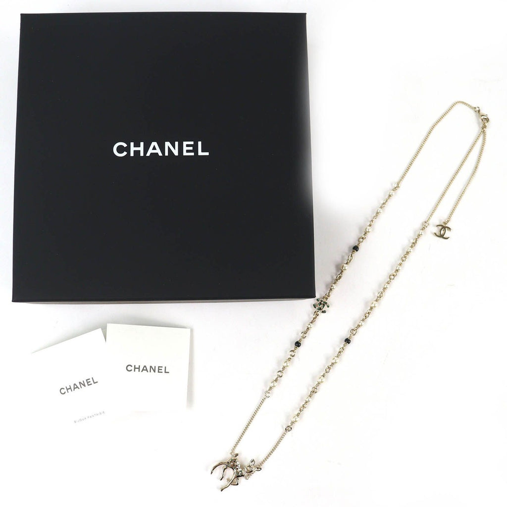 Chanel by Bambi CC Logo Rhinestone Faux Pearl Necklace — view 2