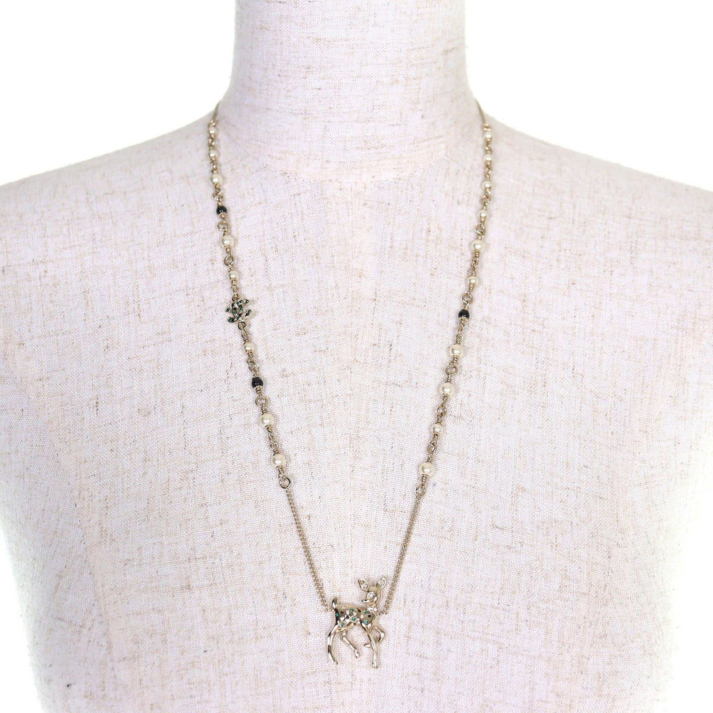 Chanel by Bambi CC Logo Rhinestone Faux Pearl Necklace — view 3
