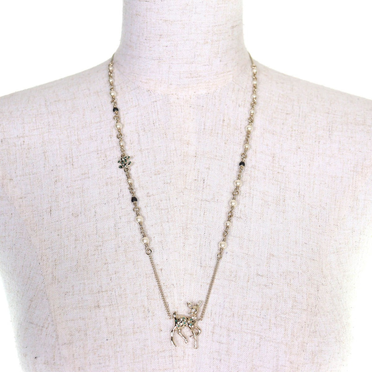 Chanel by Bambi CC Logo Rhinestone Faux Pearl Necklace — view 3