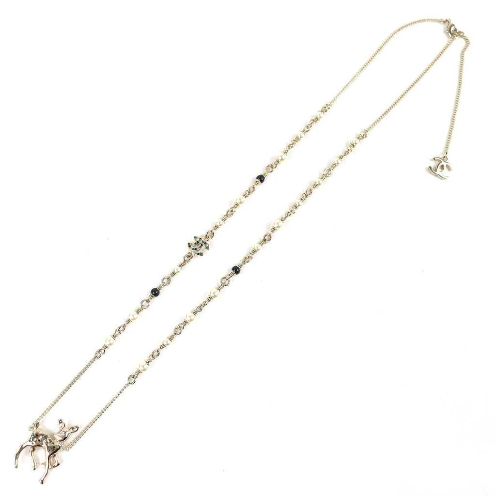 Chanel by Bambi CC Logo Rhinestone Faux Pearl Necklace — view 4
