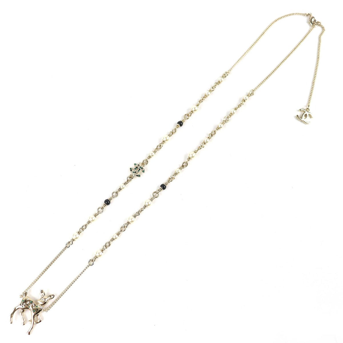 Chanel by Bambi CC Logo Rhinestone Faux Pearl Necklace — view 4
