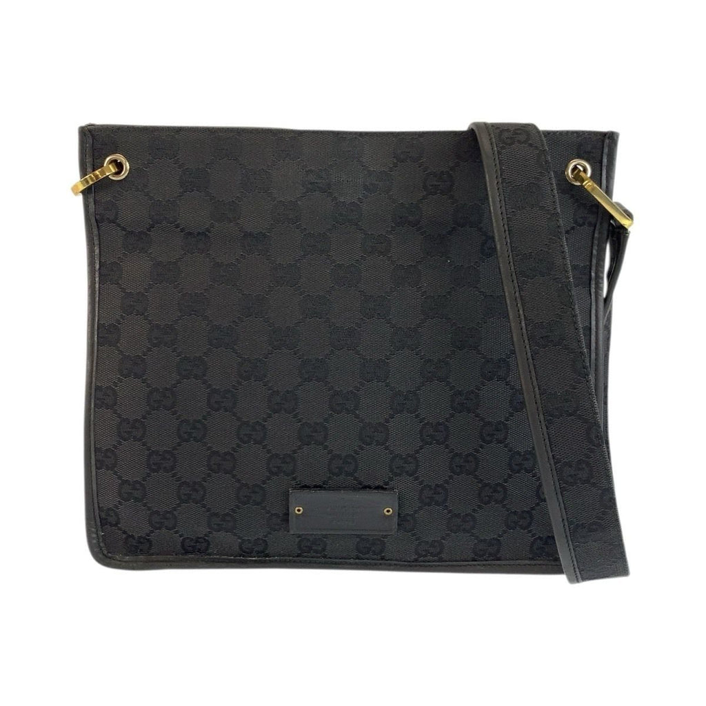 Gucci Black Gold GG Canvas Leather Shoulder Bag
