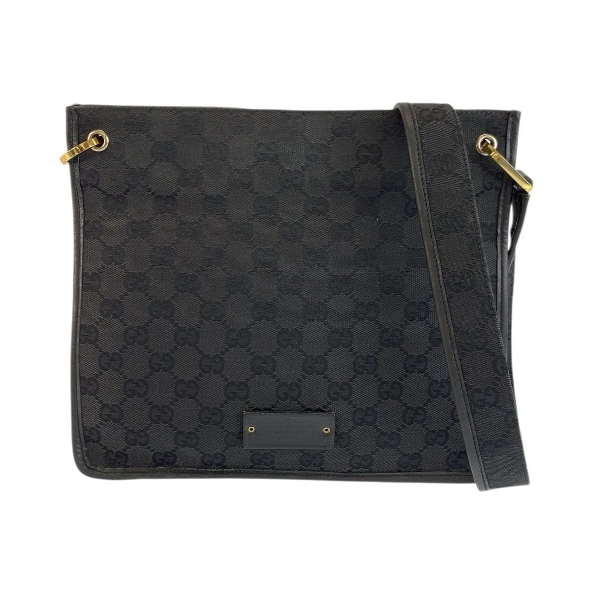 Gucci Black Gold GG Canvas Leather Shoulder Bag