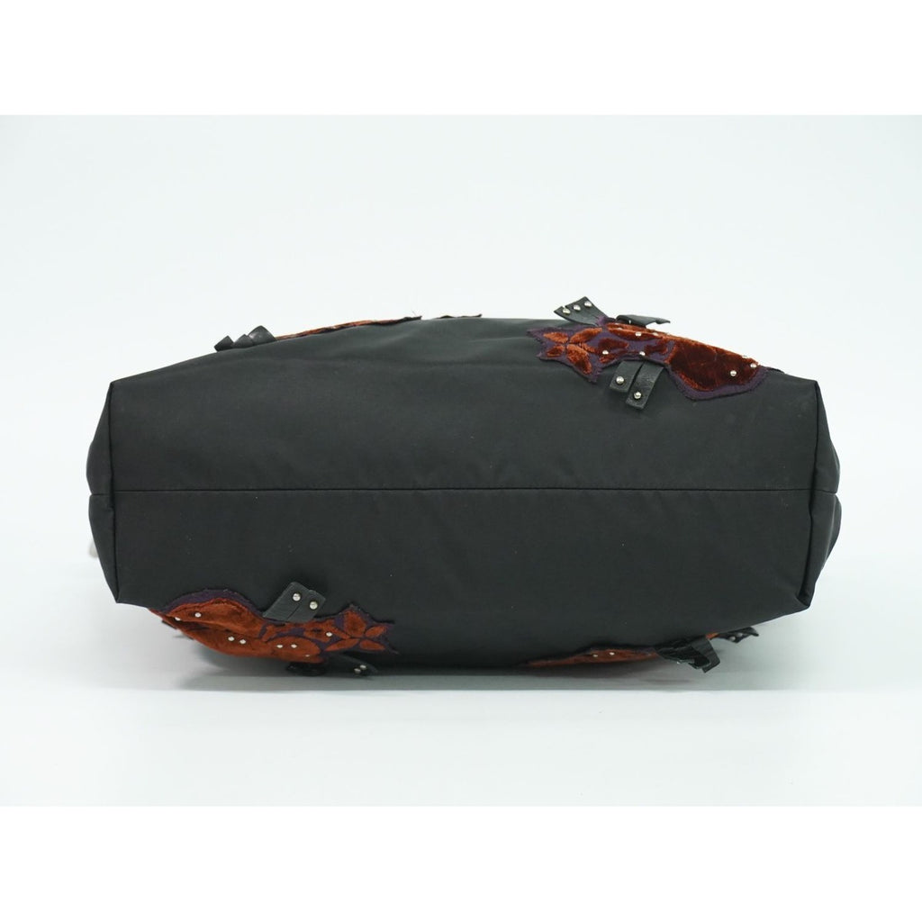 Prada Flower Motif 2-Way Shoulder Bag Tote Nylon Black — view 3