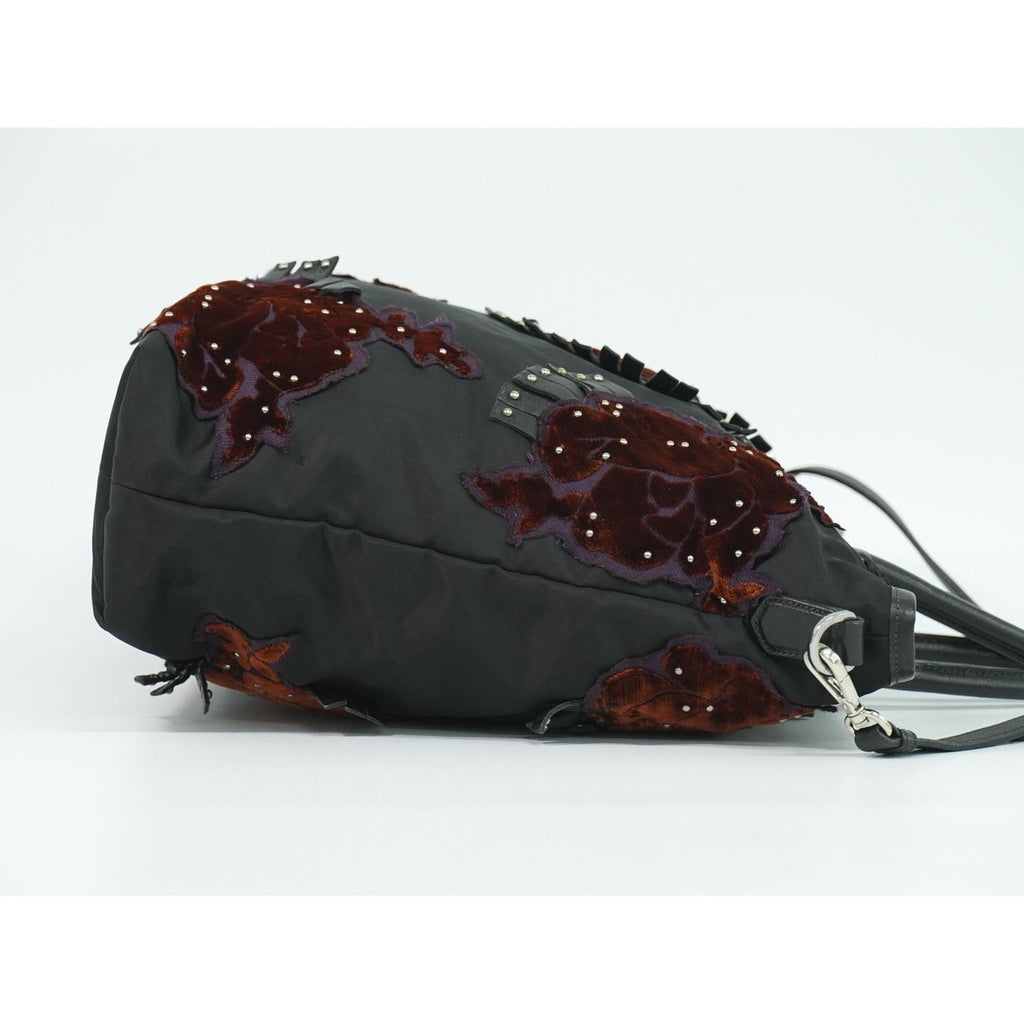 Prada Flower Motif 2-Way Shoulder Bag Tote Nylon Black — view 4