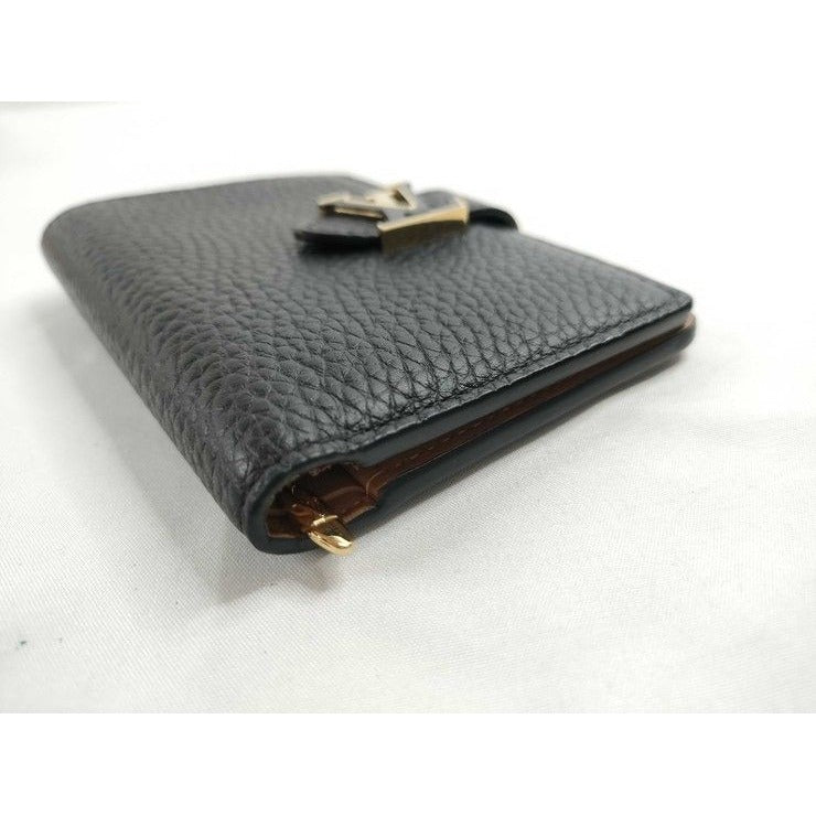 Louis Vuitton Bifold Wallet LV Vertical Compact Noir Black Taurillon Leather — view 3