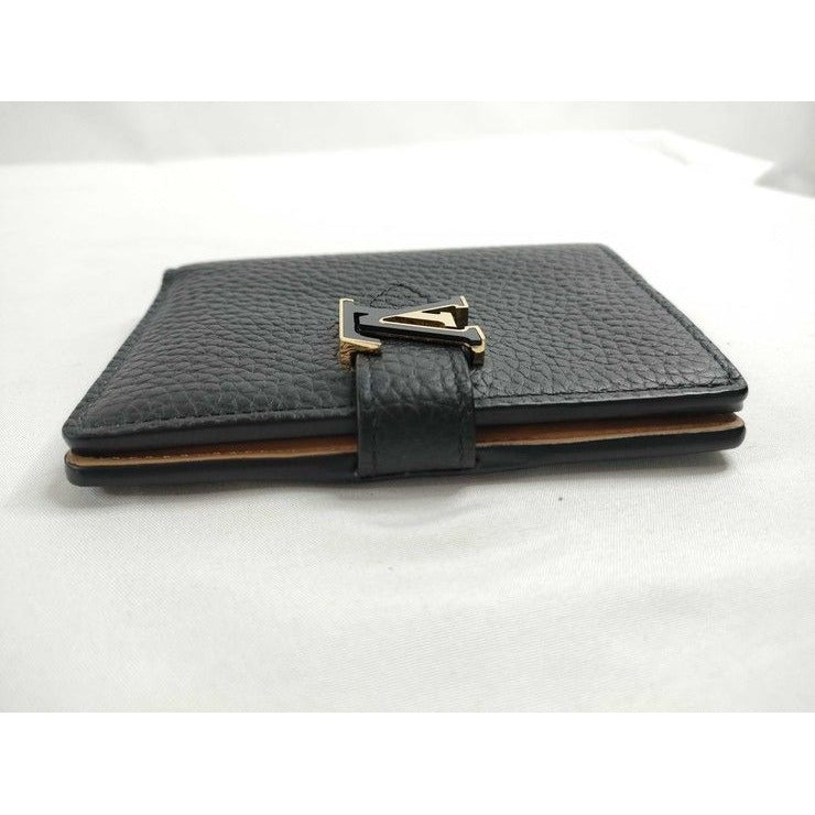 Louis Vuitton Bifold Wallet LV Vertical Compact Noir Black Taurillon Leather — view 5