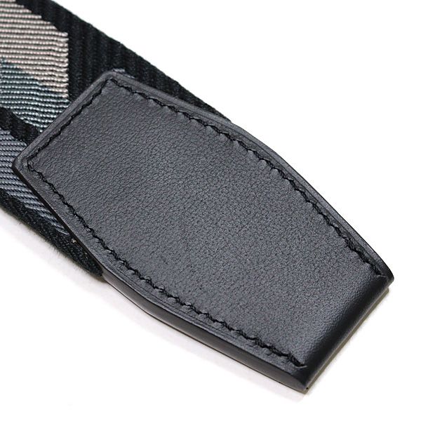 Hermes Double Dring Canvas Belt Black And Gray Silver Hardware Stamped — view 5