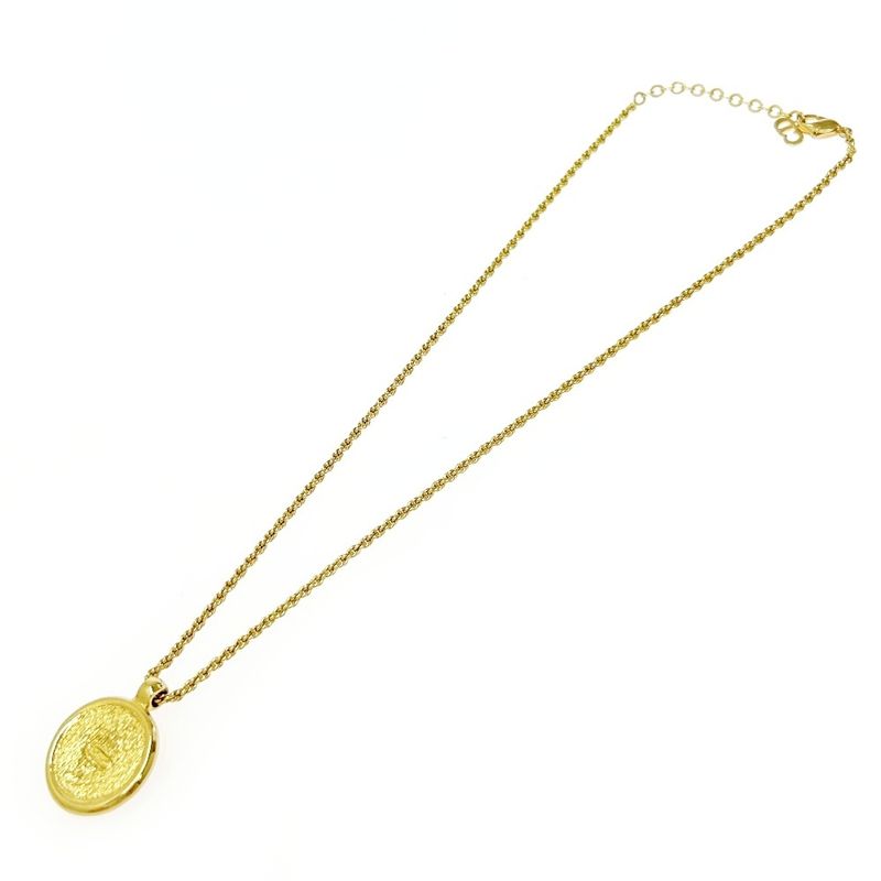 Dior GP Rhinestone Emblem Round Necklace Gold — view 5