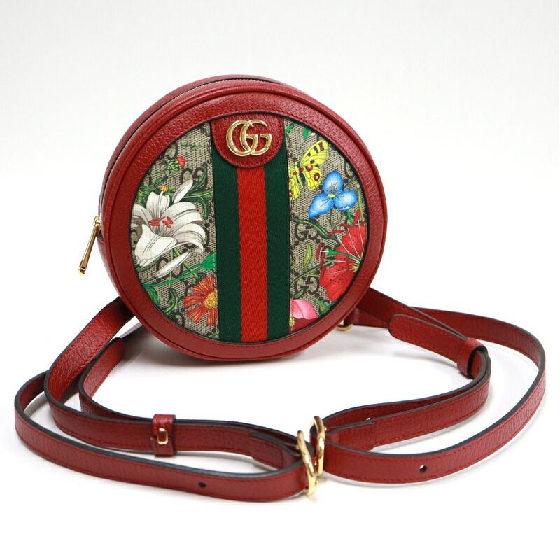 Gucci Mini Circle Backpack Ophidia GG Flora Leather Khaki Red