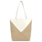 Loewe Tote Bag Puzzle Fold Medium Leather Beige White