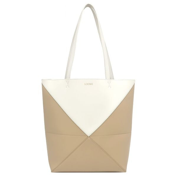 Loewe Tote Bag Puzzle Fold Medium Leather Beige White
