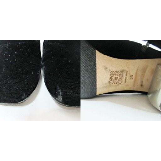 Loewe Velvet Short Boots Heel Square Toe Side Zip 36 Black 0108 — view 2