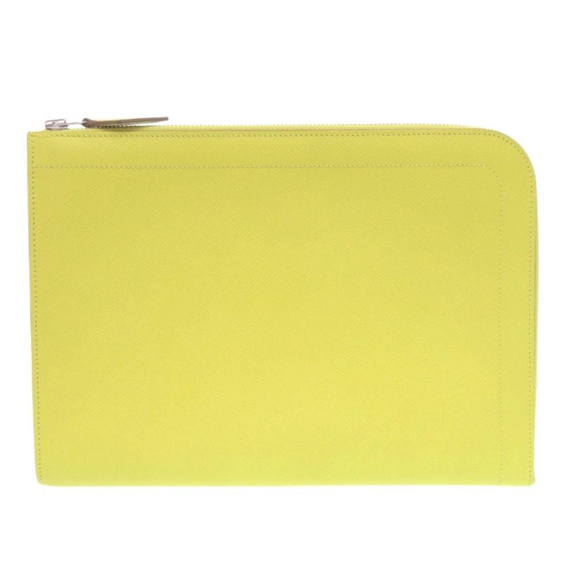 Hermes Zip Tablet Vaux Epson Lime Engraved A Yellow Clutch Bag 0062