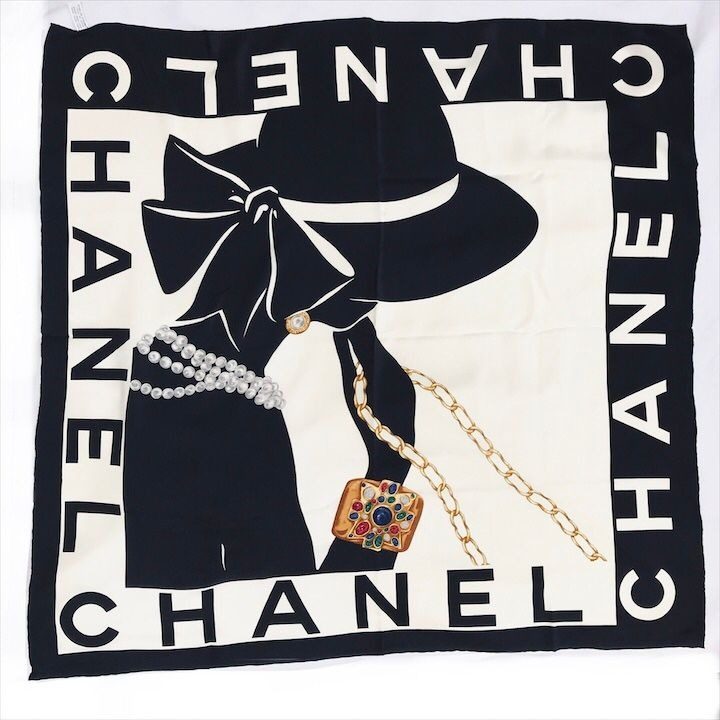 Chanel Mademoiselle Large Scarf Black Silk