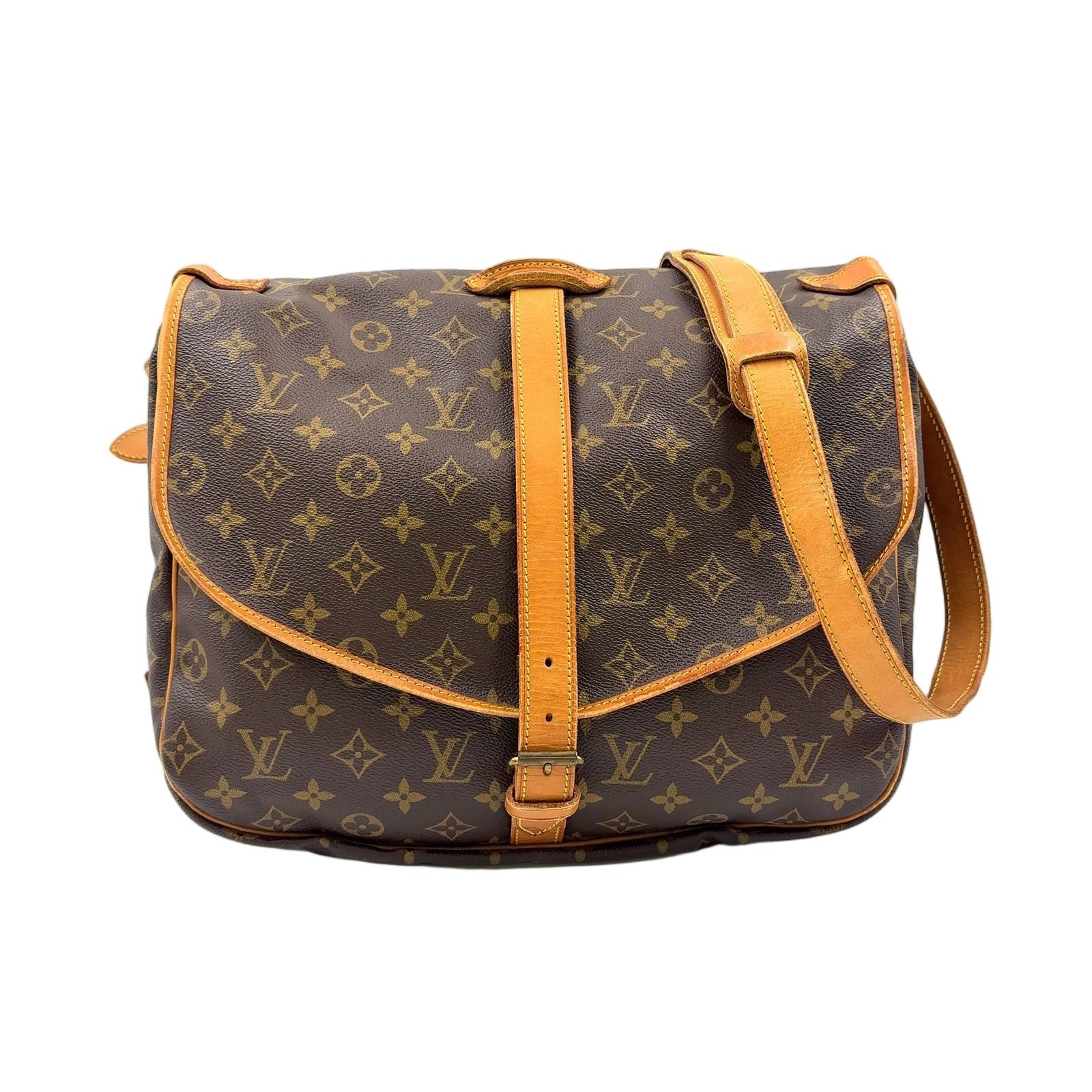 Louis Vuitton Saumur 35 Monogram Leather Brown Shoulder Bag Gold