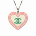 Chanel Heart CC Logo Necklace Vintage Silver White