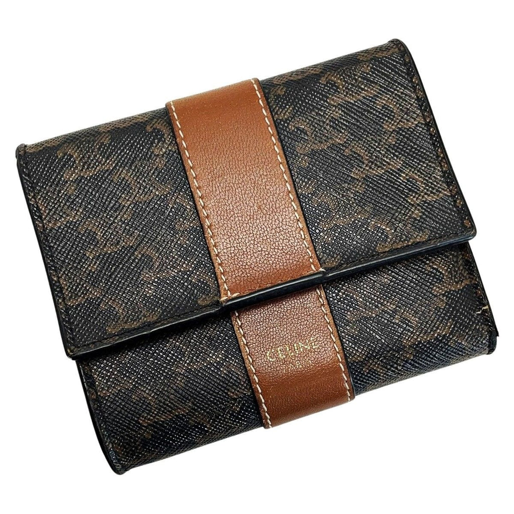 Celine Triomphe Brown Trifold Wallet Gold Hardware
