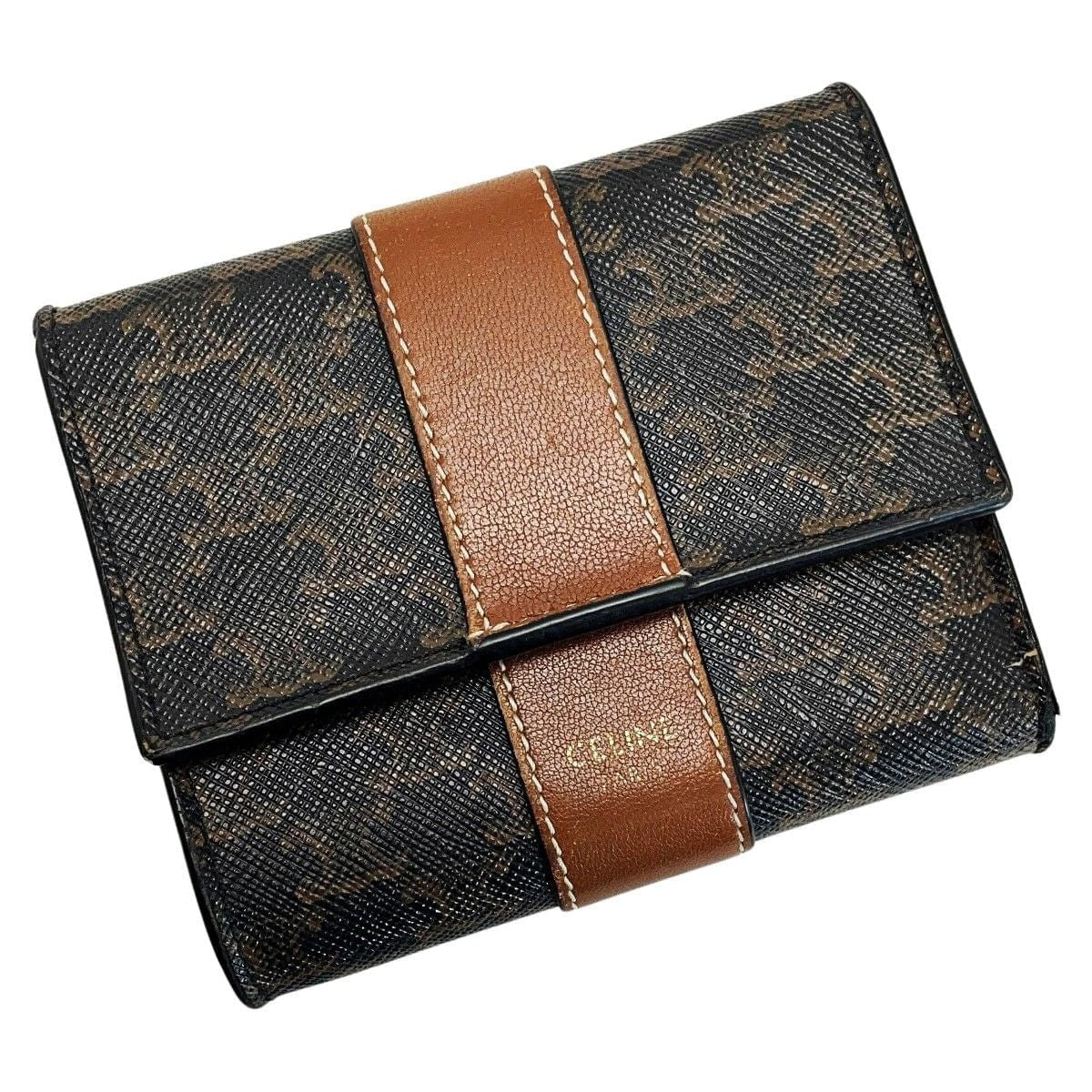 Celine Triomphe Brown Trifold Wallet Gold Hardware