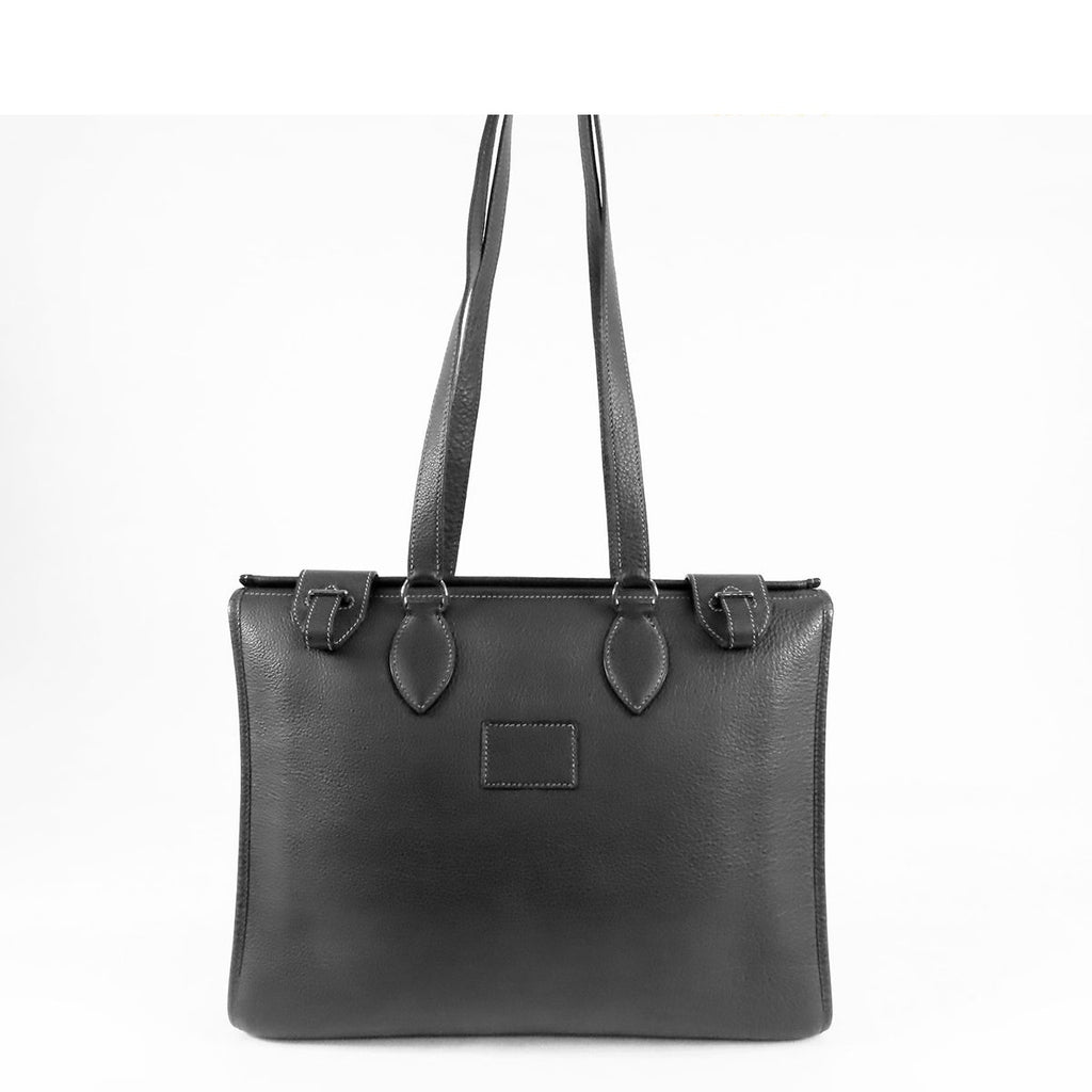 Hermes Cabas 35 Graphite Silver Ardennes Tote Shoulder Bag