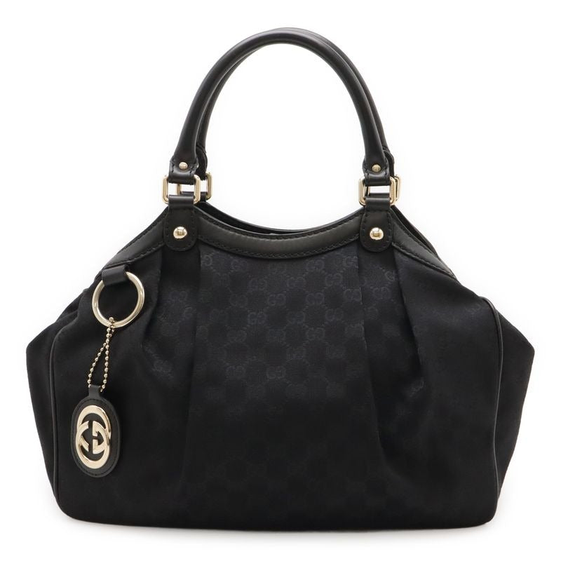 Gucci Ski GG Canvas Tote Bag Handbag Leather Black Gold Hardware — view 2