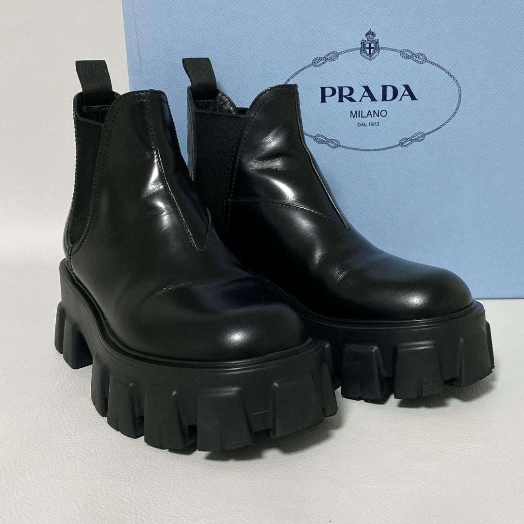 Prada Monolith Side Gore Boots 35.5 Black Short