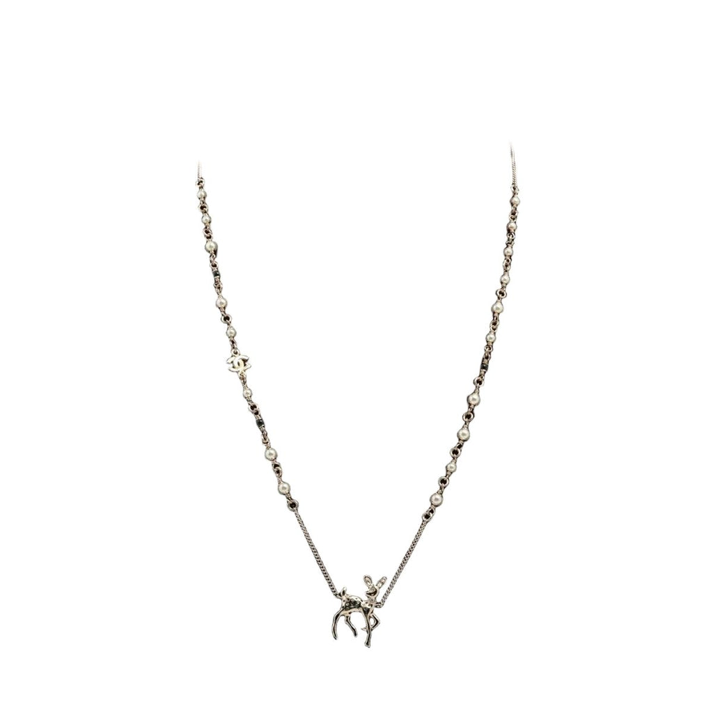 Chanel Bambi Necklace Gold Rhinestone Faux Pearl