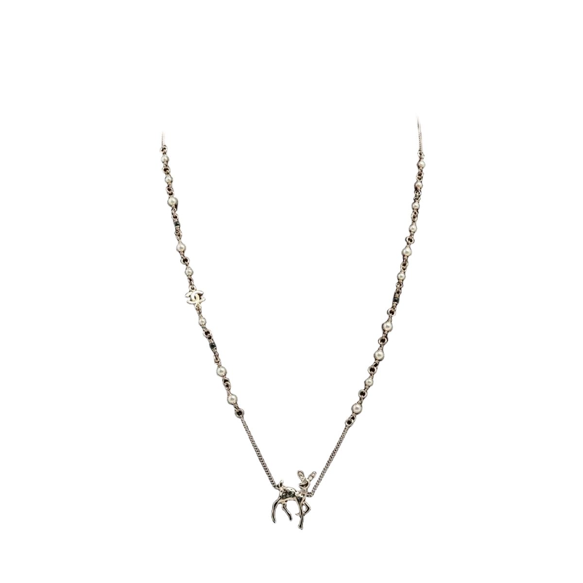 Chanel Bambi Necklace Gold Rhinestone Faux Pearl