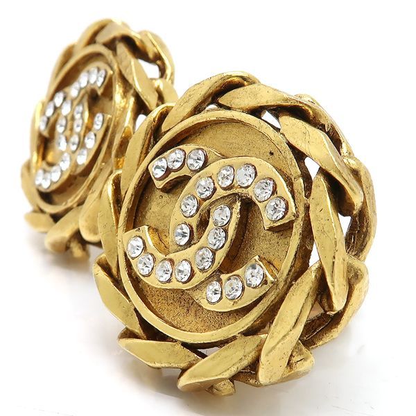 Chanel Earrings Vintage GP Rhinestone Coco Mark Diameter 3 cm — view 6