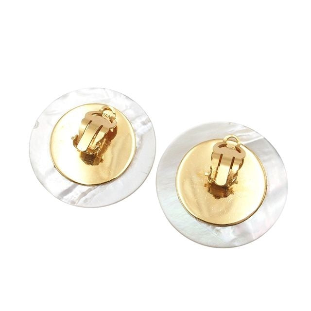 Chanel Earrings CC Logo Gold Black White Metal Shell Plastic — view 2
