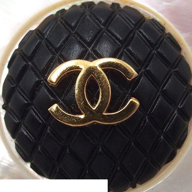Chanel Earrings CC Logo Gold Black White Metal Shell Plastic — view 3