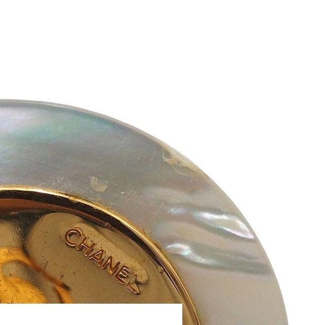 Chanel Earrings CC Logo Gold Black White Metal Shell Plastic — view 6