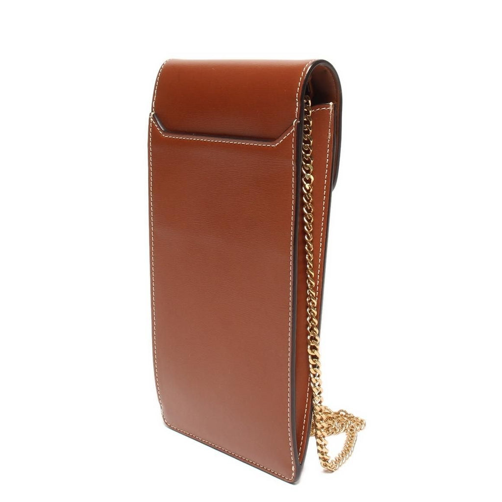 Celine Chain Shoulder Bag Crossbody Mobile Pouch Shiny Calfskin Brown — view 3