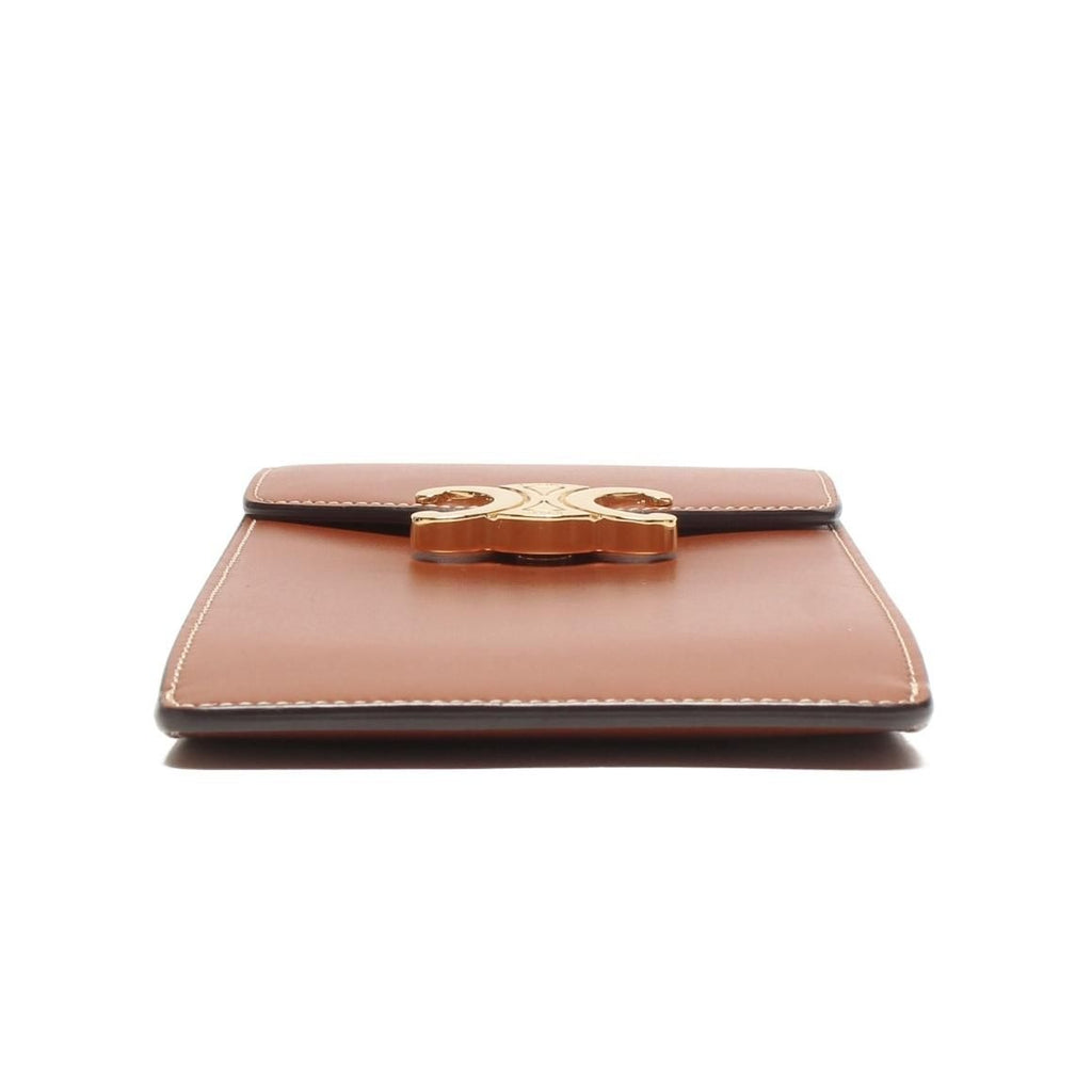 Celine Chain Shoulder Bag Crossbody Mobile Pouch Shiny Calfskin Brown — view 4