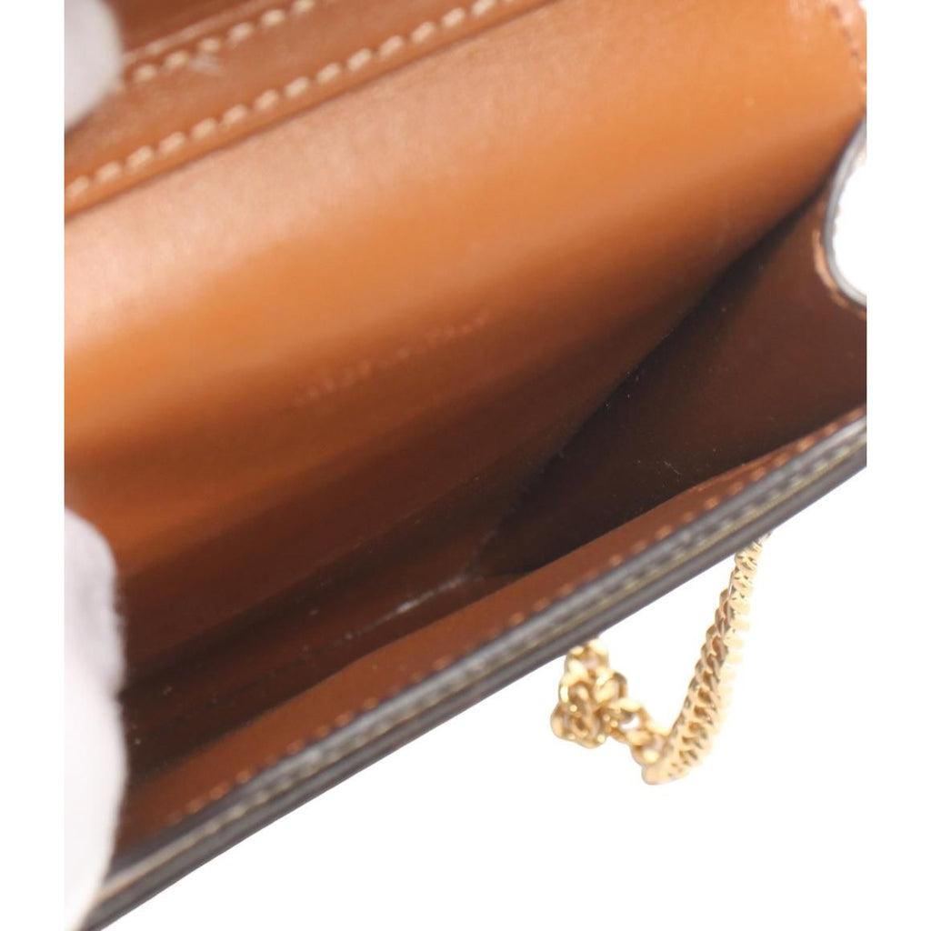 Celine Chain Shoulder Bag Crossbody Mobile Pouch Shiny Calfskin Brown — view 5
