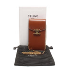 Celine Chain Shoulder Bag Crossbody Mobile Pouch Shiny Calfskin Brown — view 9