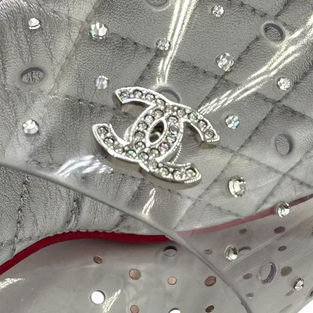 Chanel Sandals Clear Strap Rhinestone CC Logo — view 8