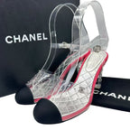 Chanel Sandals Clear Strap Rhinestone CC Logo