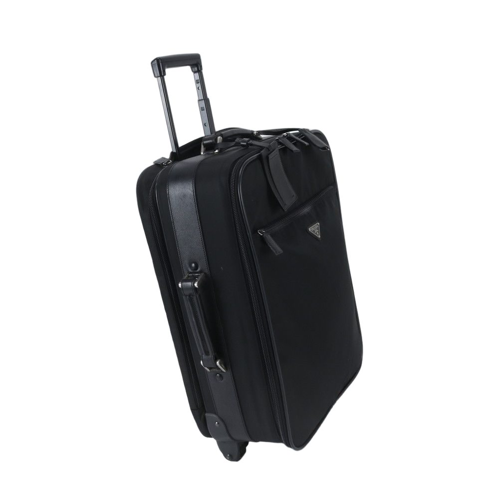 Prada Tessuto Nylon Saffiano Leather Suitcase Carry Case Bag Black
