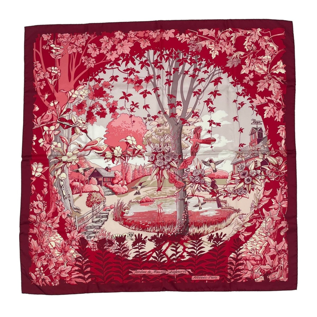 Hermes Carre 90 New England Garden Red Scarf 100% Silk — view 2