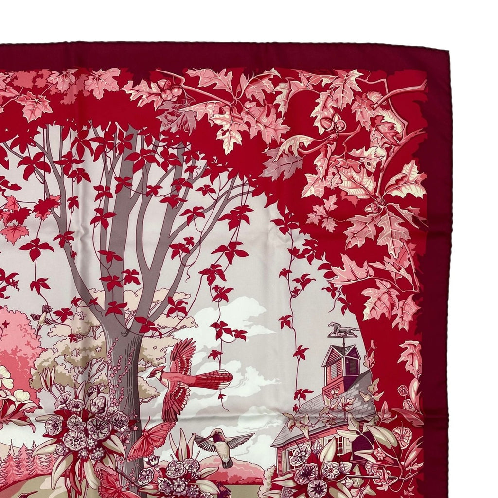 Hermes Carre 90 New England Garden Red Scarf 100% Silk — view 4
