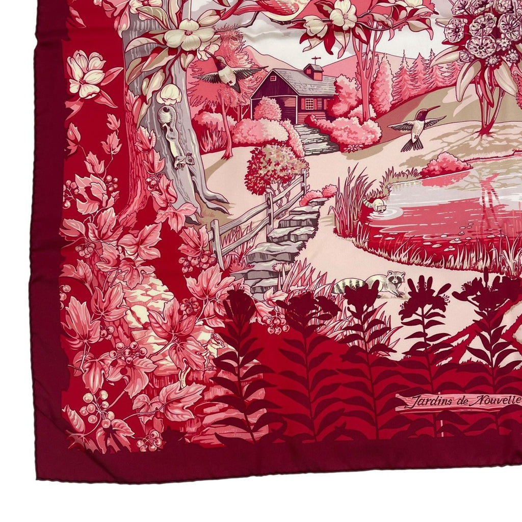 Hermes Carre 90 New England Garden Red Scarf 100% Silk — view 5