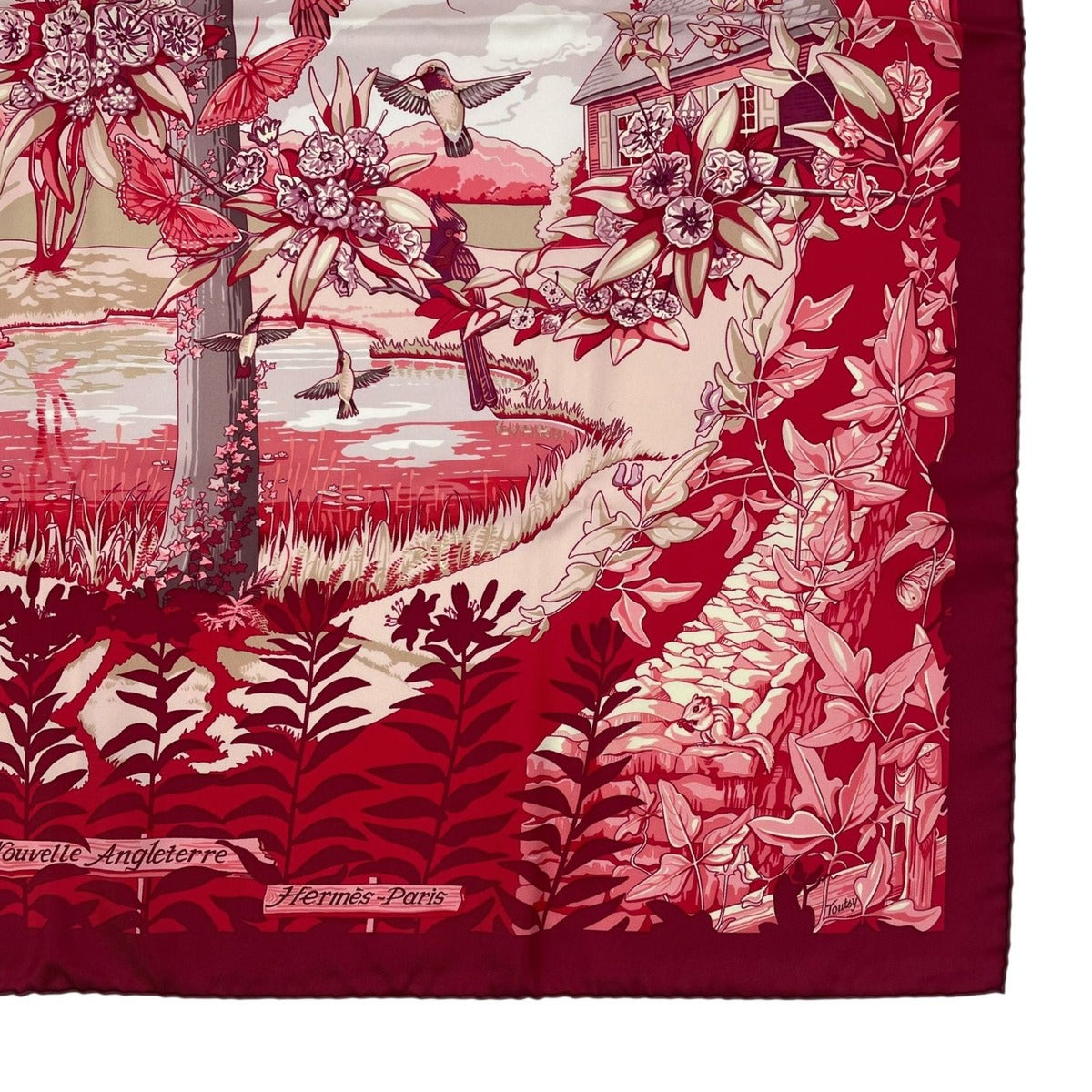 Hermes Carre 90 New England Garden Red Scarf 100% Silk — view 6